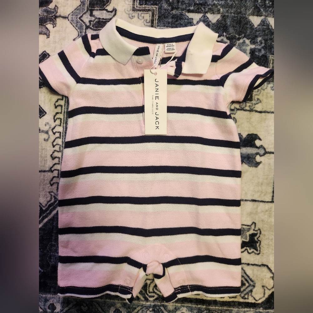 Janie and Jack Pink and Navy Striped One Piece
